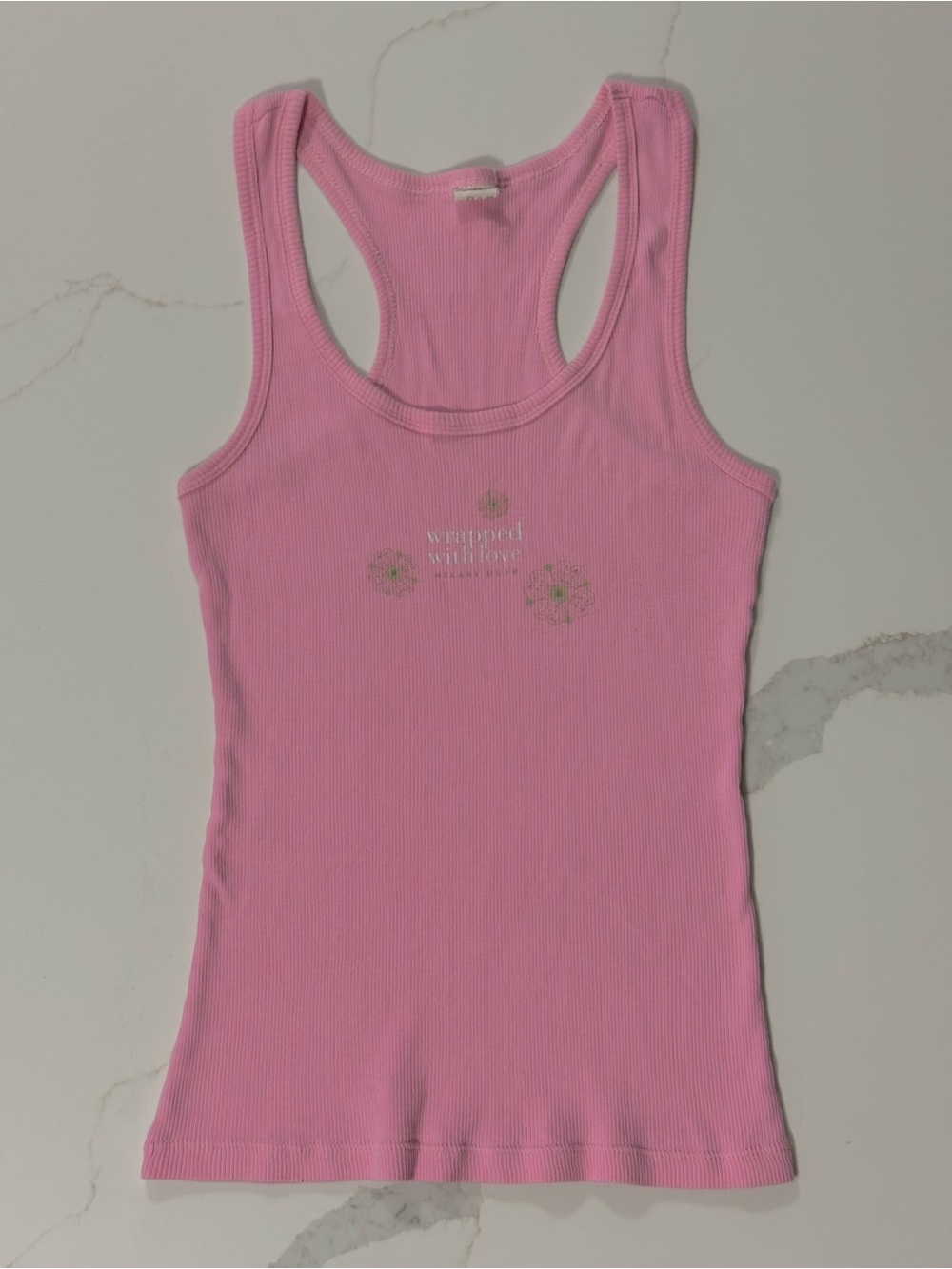 Hilary Duff Tank Top Wrapped In Love Vintage Y2K Pink Ribbed Rare Vintage